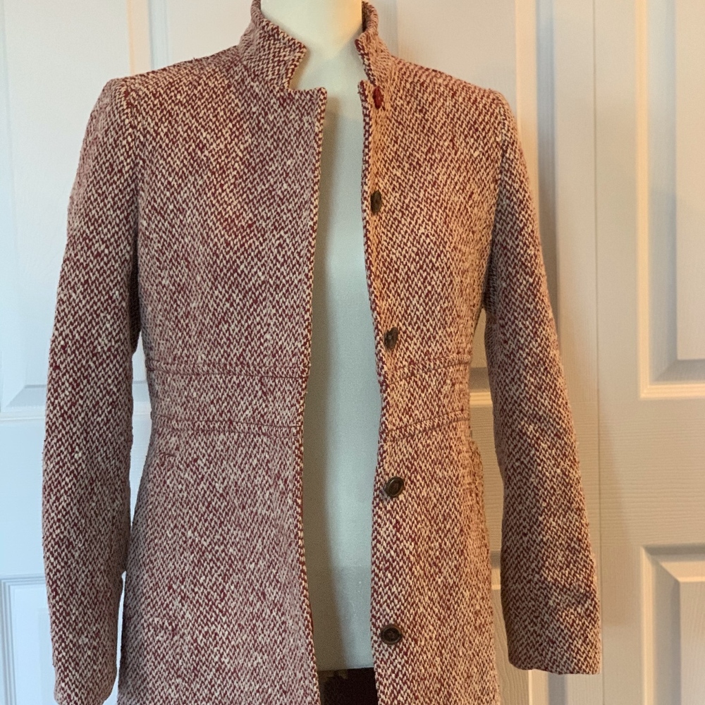 J. CREW  MARBLED MAROON WOMENS WOOL PEA COAT